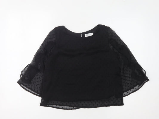 H&M Girls Black Blouse, 3/4 Sleeve, Lightweight, 10-11 Years