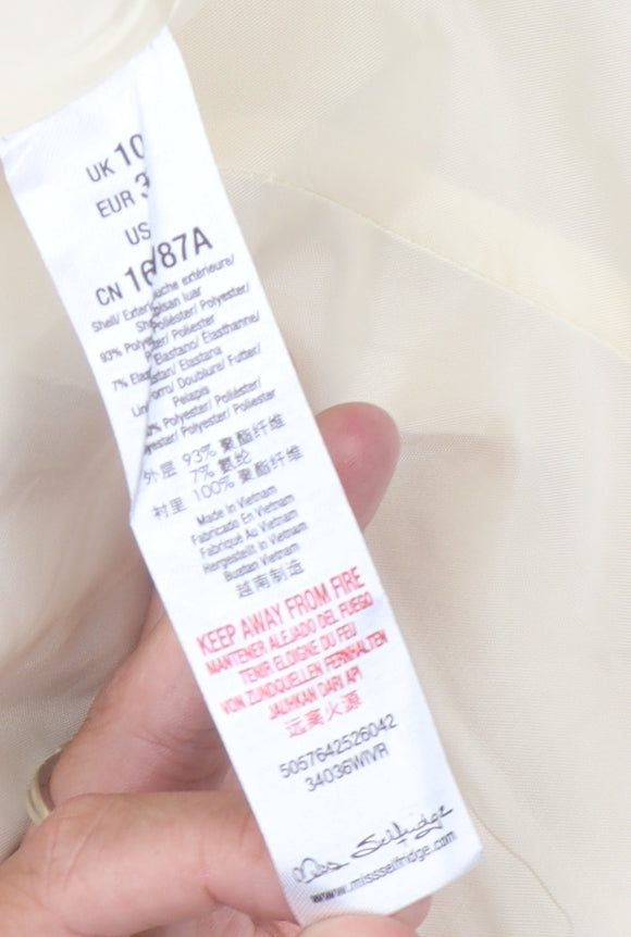 Miss Selfridge Women's Ivory Blazer, Size 10, Lined Slim Fit