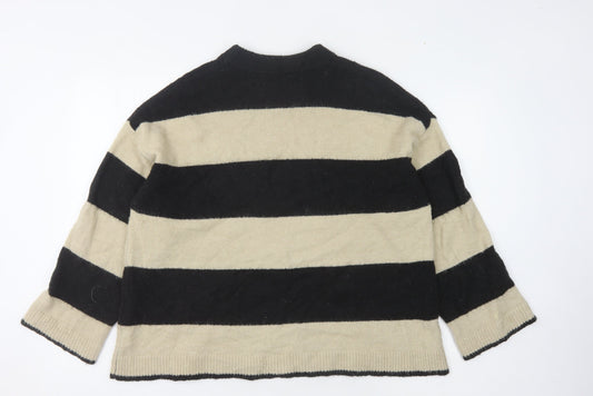 B.Young Women's Black & Beige Striped Jumper Size M