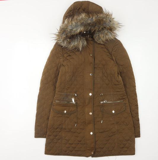 Womens UK Size 10 Zara Brown Quilted Coat