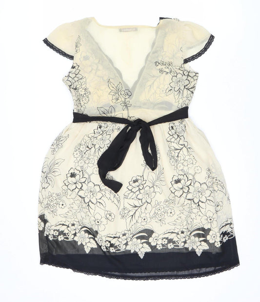 Mina Women's Ivory Black A-Line Floral Dress S