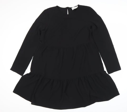 Additional front view of ASOS DESIGN Black Shift Dress Women, size 10, Long Sleeve