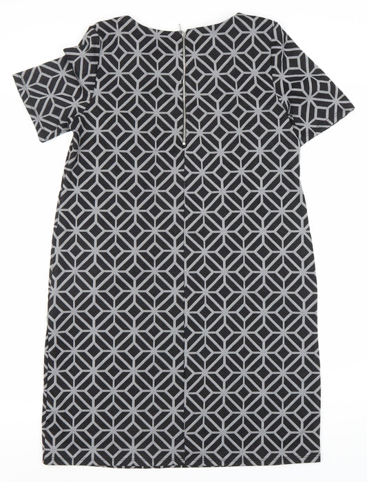 Wallis Black Geometric Sheath Dress - Size 12