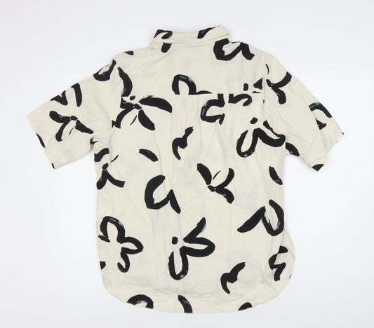 New Look Women's Ivory Floral Button-Up Shirt, Size 12