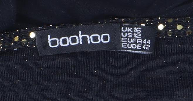 Boohoo Women's Black Gold Sequin Bodysuit Size 16