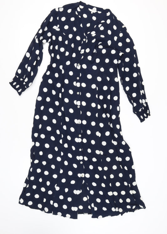 Cotton Traders Blue Polka Dot Shirt Dress Women 10