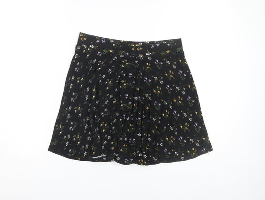 Oasis Women's Black Floral A-Line Skirt Size S