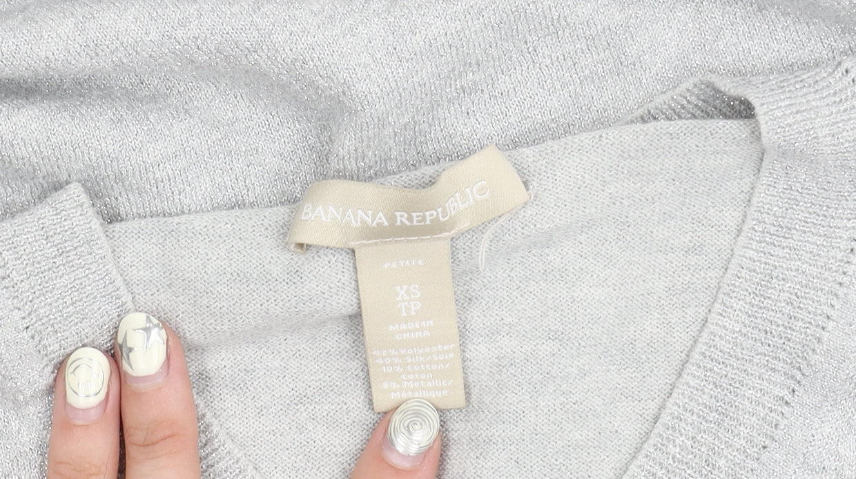 Banana Republic Women's Grey XS V-Neck Pullover Jumper