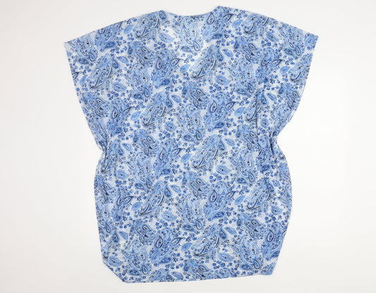 H&M Women Blue Paisley V-Neck Top Size 12