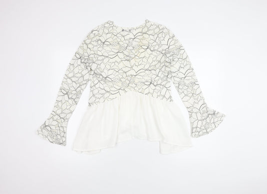 boohoo Women's White Lace Tunic Blouse Size 8
