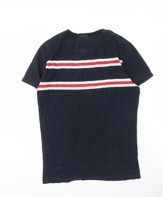 Superdry Men's Blue Striped T-Shirt Small Logo Accents