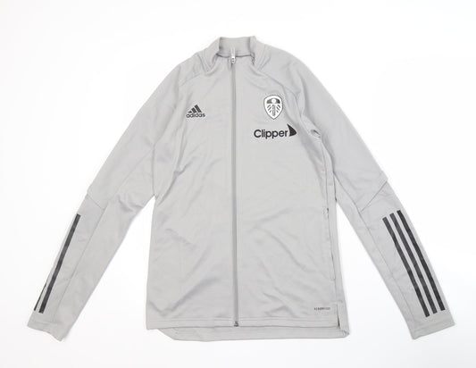 Additional front view of Adidas Men's Grey Track Jacket S, Slim Fit, Breathable