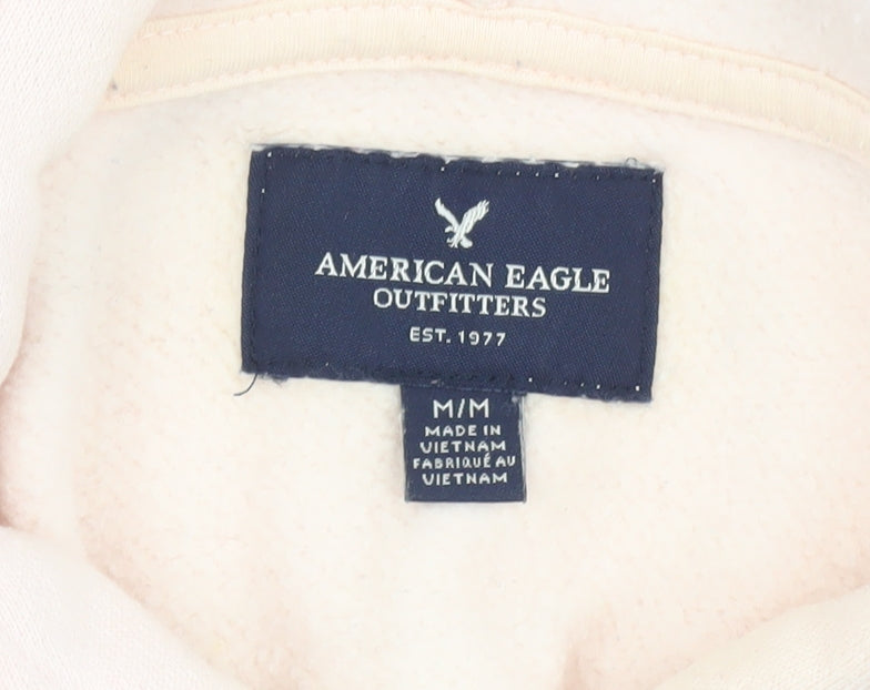 American Eagle Women's Pink Hooded Graphic Pullover M