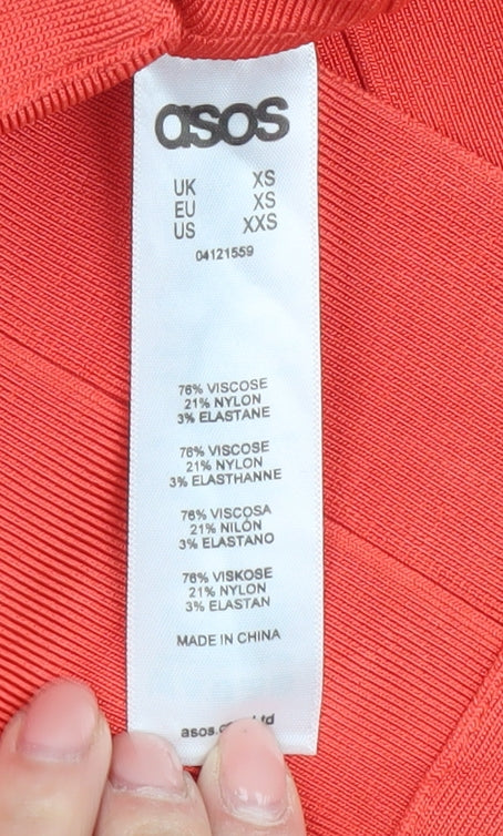 Close-up detail of ASOS Women's Red Bodycon Dress XS V-Neck Party
