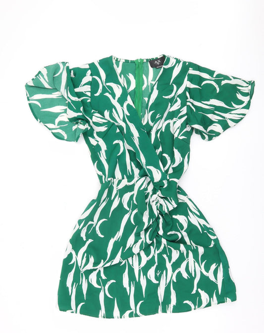 AX Paris Women's Green Floral Short Wrap Dress