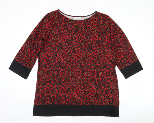 Additional front view of Isle Women's Red Floral Print 3/4 Sleeve Top