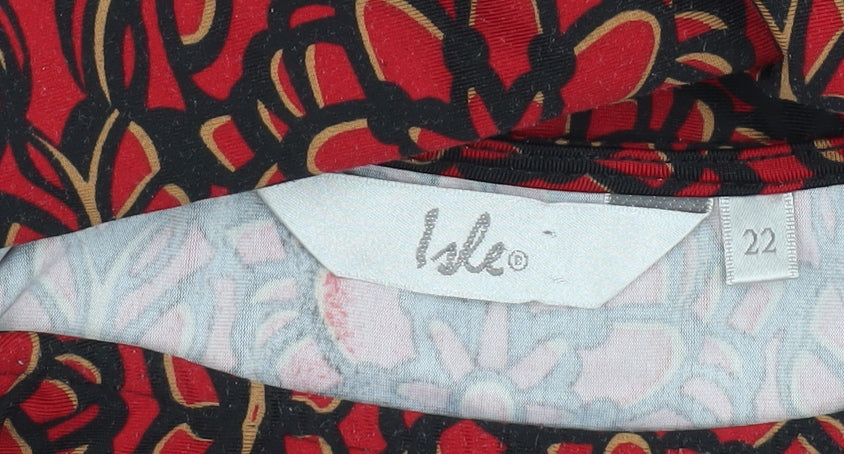 Close-up detail of Isle Women's Red Floral Print 3/4 Sleeve Top