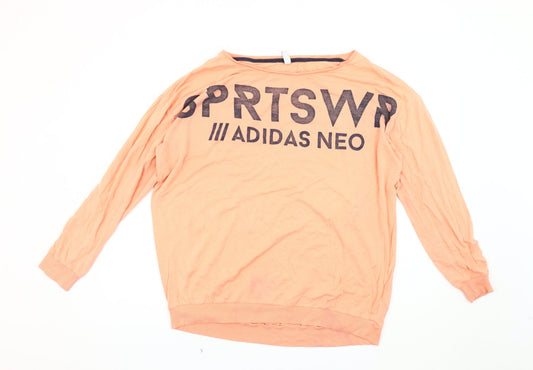Additional front view of Adidas Women's Orange Logo Sweatshirt, size L, Relaxed Fit