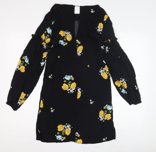 Mango Women's Black Floral Long Sleeve Dress XS