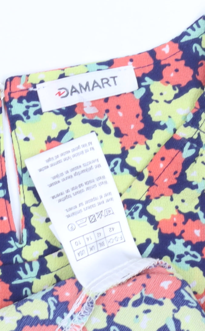 Damart Women's Multicoloured Floral Blouse - Size 14, V-Neck