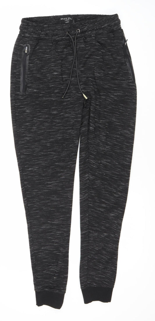 Mens UK Size L Brave Soul Regular Fit Jogger Black Trousers