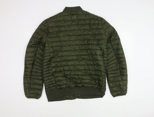 ASOS Men's Green Puffer Jacket L Full Zip Casual