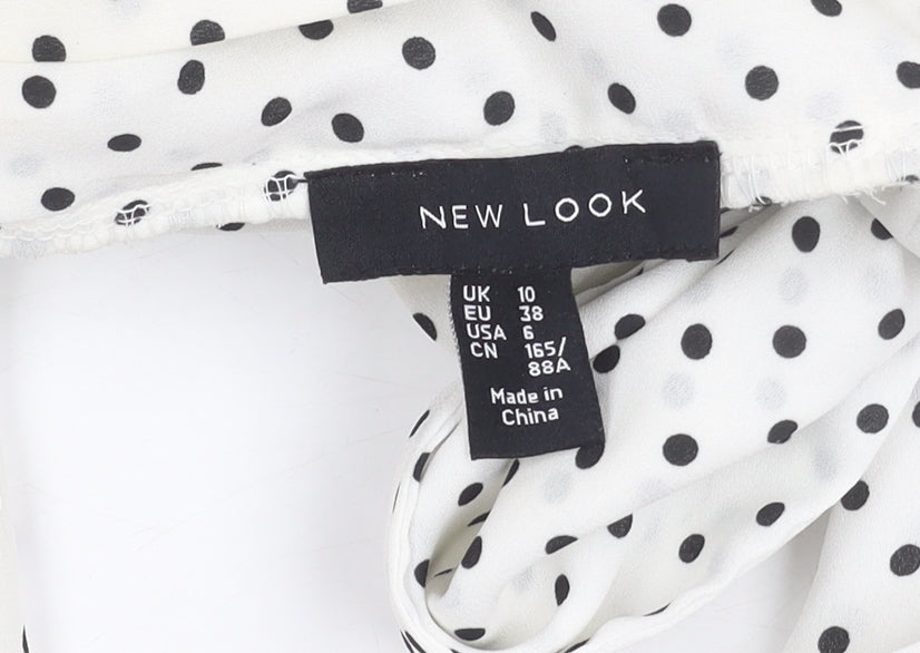 New Look Women’s White Polka Dot High Neck Blouse