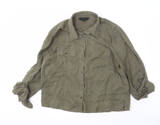 Womens UK Size 10 New Look Green Basic Button-Up