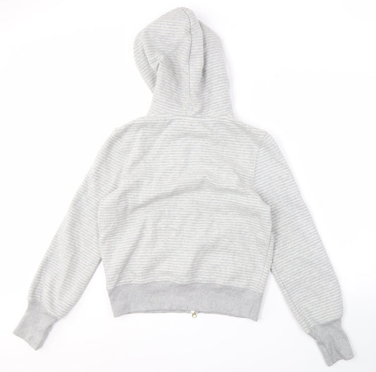 GAP Women's Grey Striped Full Zip Hoodie - Medium