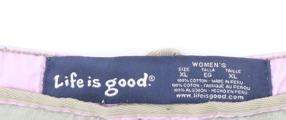 Life is good Women's Green XL Cotton Casual Shorts