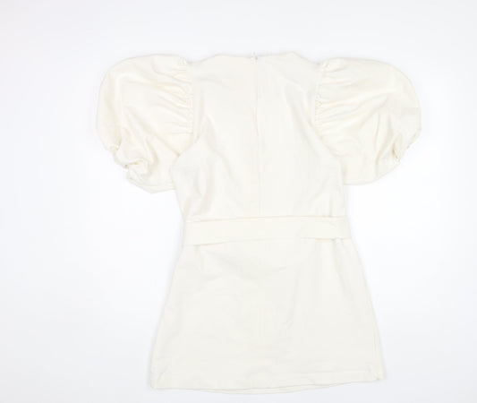 H&M Women's S Ivory A-Line Puff Sleeve Mini Dress