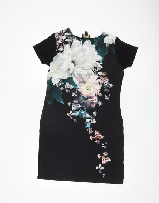 Lipsy London Women's Black Floral Sheath Dress Size 8