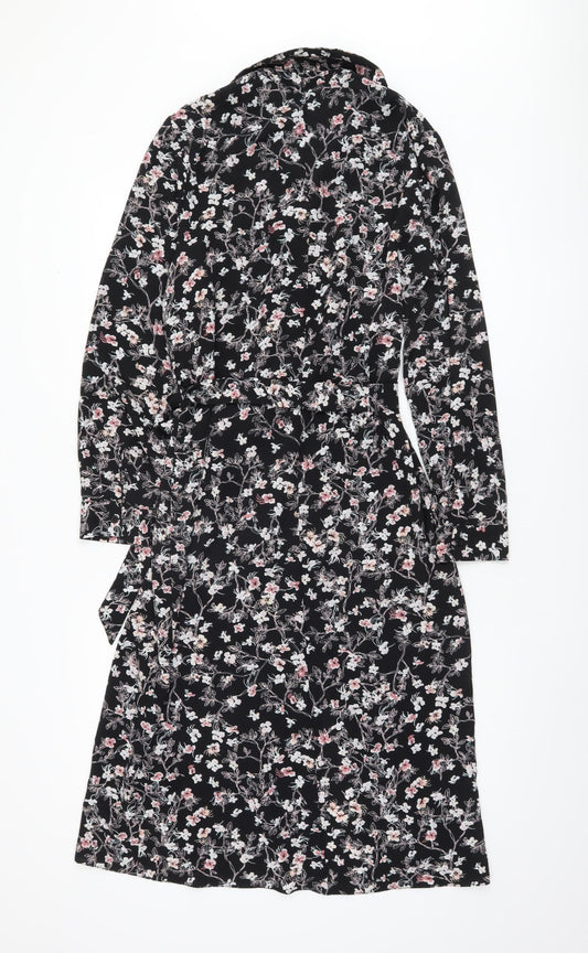 Miss Selfridge Women's Black Floral Shirt Dress Size 12