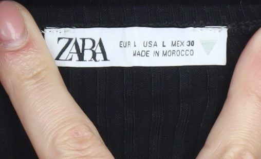 Brand and care label for Zara Women's Black Sleeveless V-Neck Dress L
