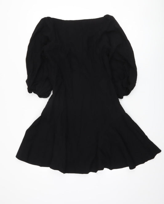 Zara Women's Black Dress Cotton L Balloon Sleeve
