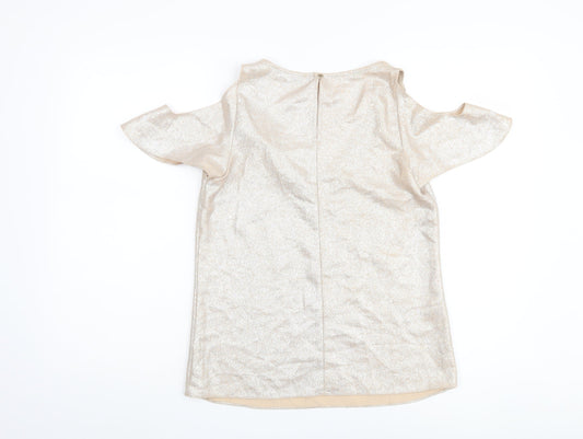 Oasis Women's Beige V-Neck Cold Shoulder Blouse Size 8