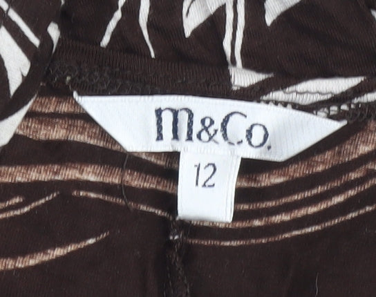 M&Co Brown Floral 3/4 Sleeve Dress for Women, Size 12