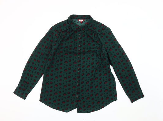 Additional front view of Joe Browns Women's Green Animal Print Blouse, size 14