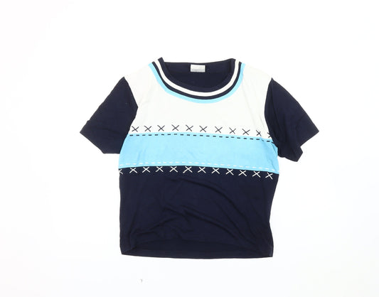 Womens UK Size M Roman Originals Blue Ringer T-Shirt