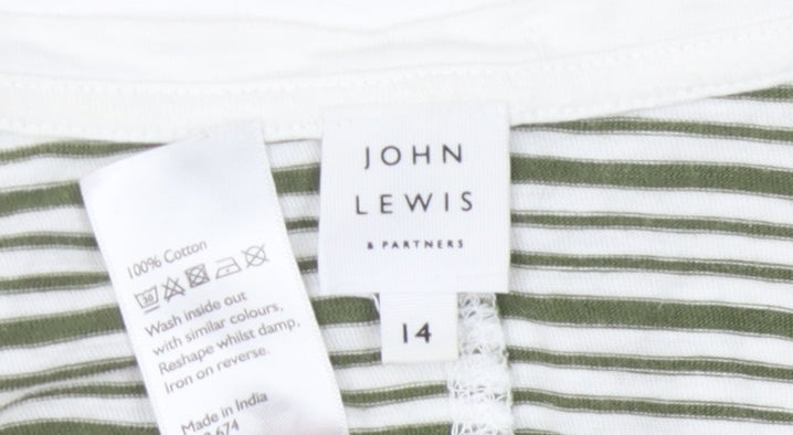 John Lewis Women's Green Striped T-Shirt, Size 14