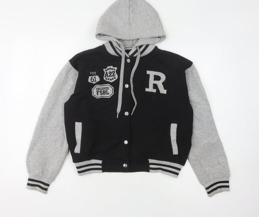 Additional front view of A2Z 4-Kids boys’ varsity jacket, black/grey, 13 years, hooded