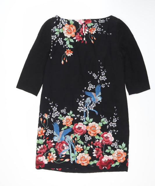 Monsoon Women's Black Silk Floral Shift Dress Size 12