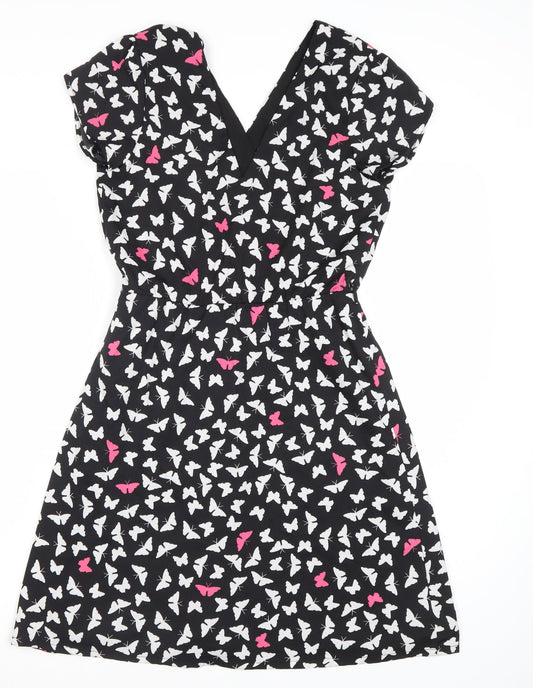 Debenhams Women's Black Butterfly A-Line Dress Size 8