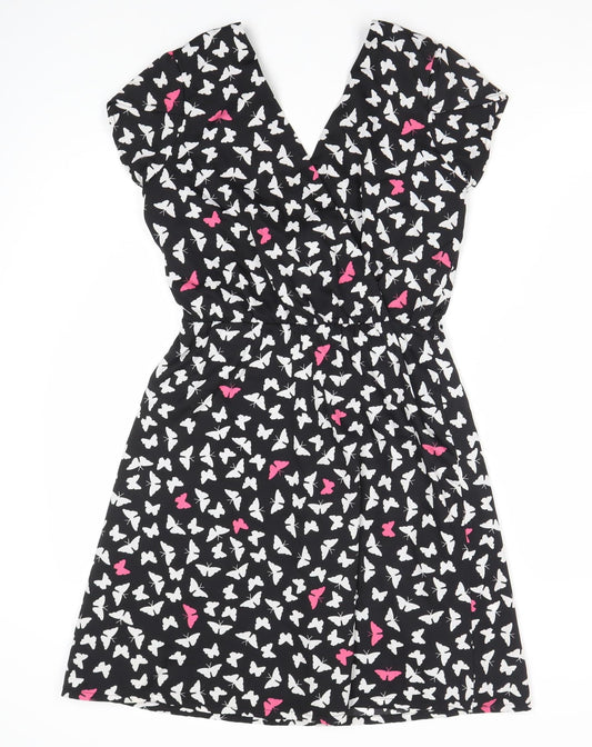 Debenhams Women's Black Butterfly A-Line Dress Size 8
