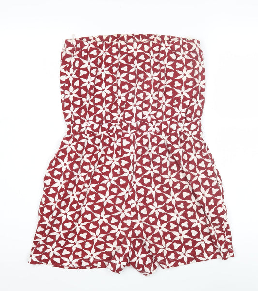 Next Women's Red Geometric Cotton Playsuit, Size 10