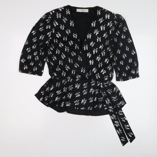 Womens UK Size 14 Debenhams Black Wrap Blouse