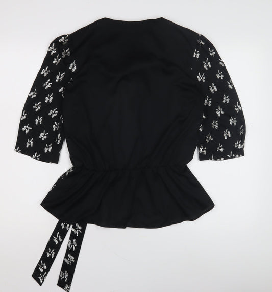 Womens UK Size 14 Debenhams Black Wrap Blouse