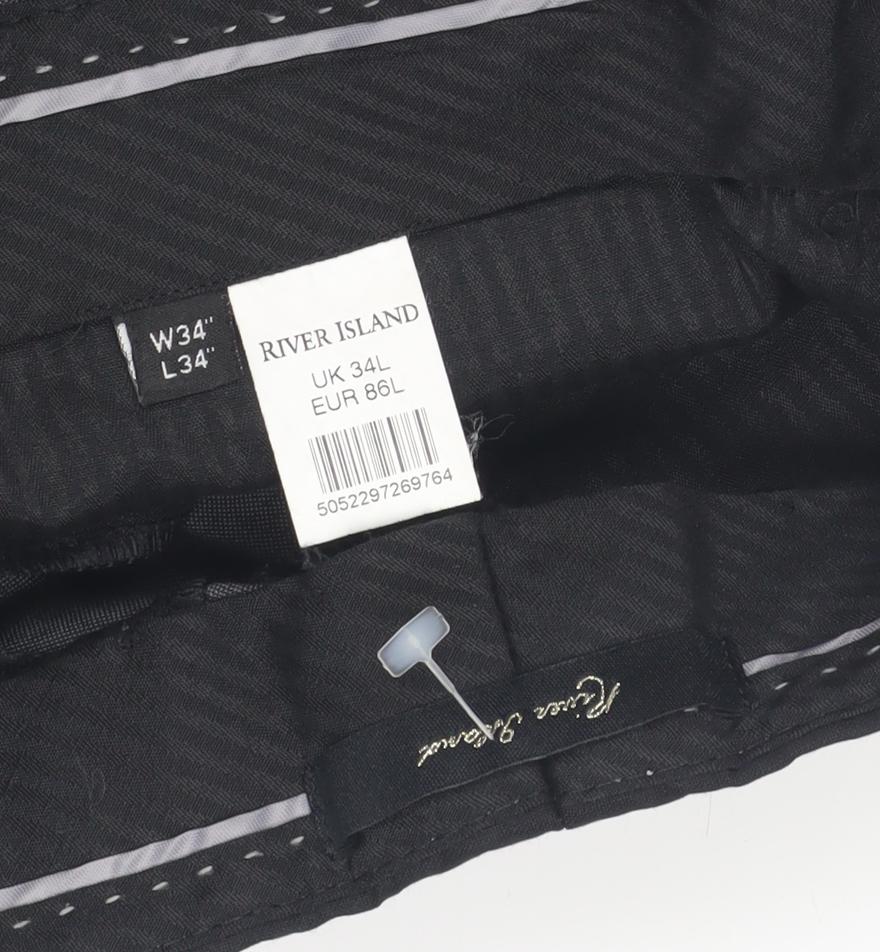 River Island Men's Black Wool Blend Straight Trousers