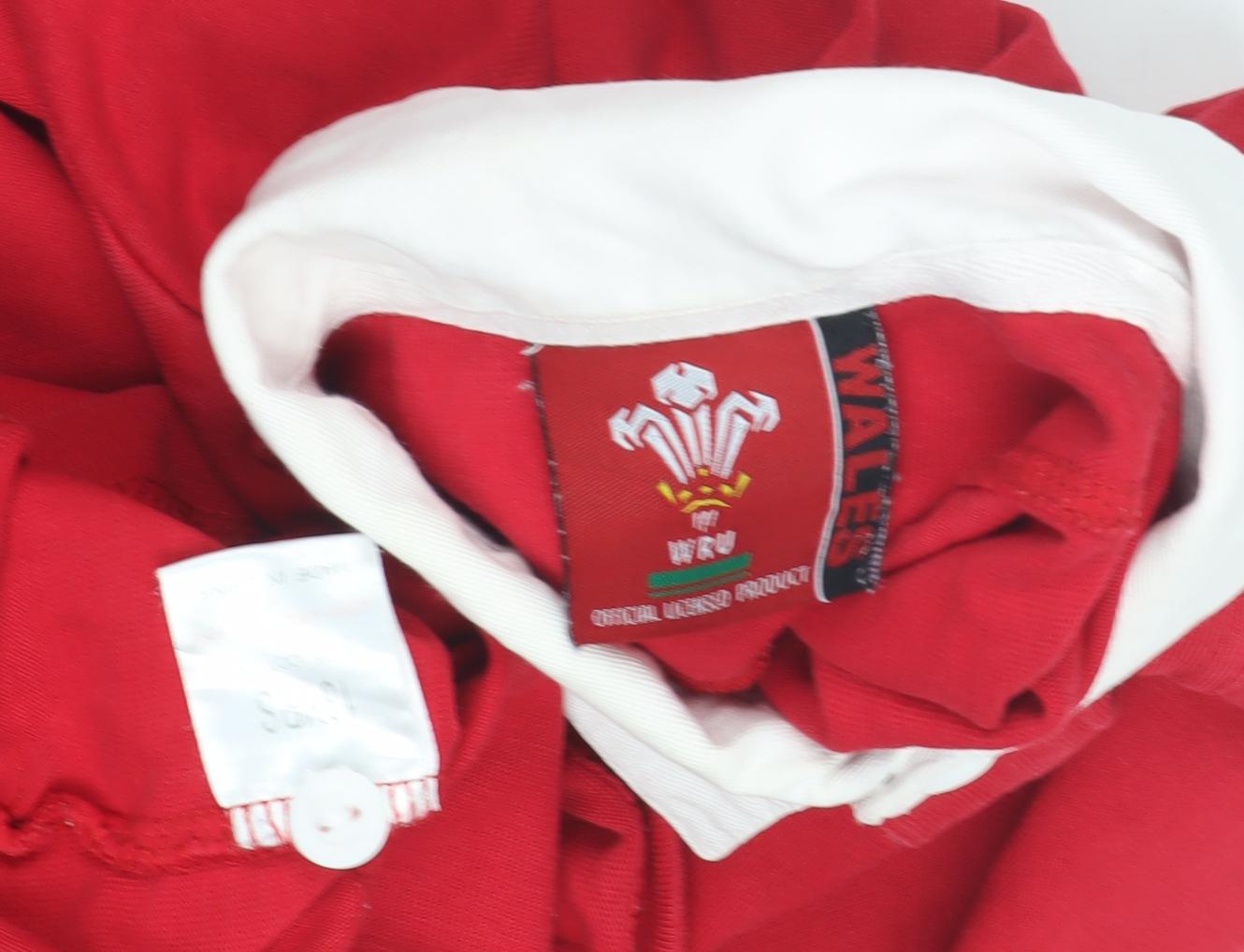 WRU Boys Red Rugby Polo Shirt - Small, Long Sleeve, Sports