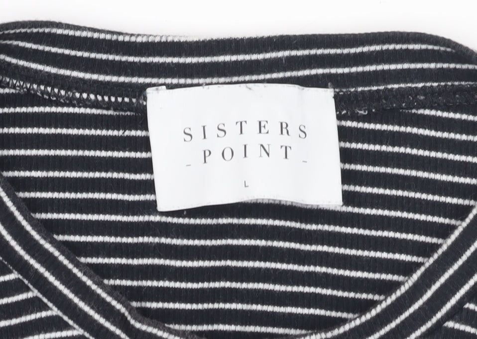 Sisters Point Women's Black Striped T-Shirt L